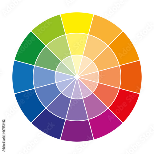 Color wheel or color circle with twelve colors