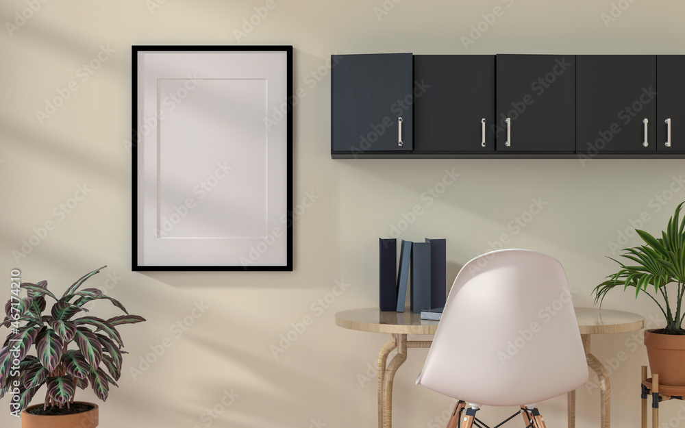 3D Mock up poster in working area rendering 3D Mock up poster in working area rendering