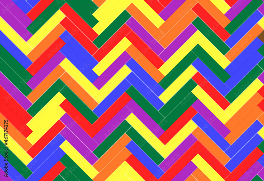Simple colorful LGBTQ+ floor herringbone parquet seamless pattern in vector illustration