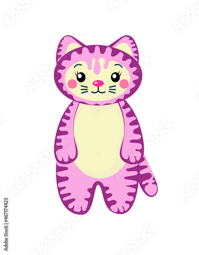 A cute striped kitten, sweet little animal illustration kawaii style