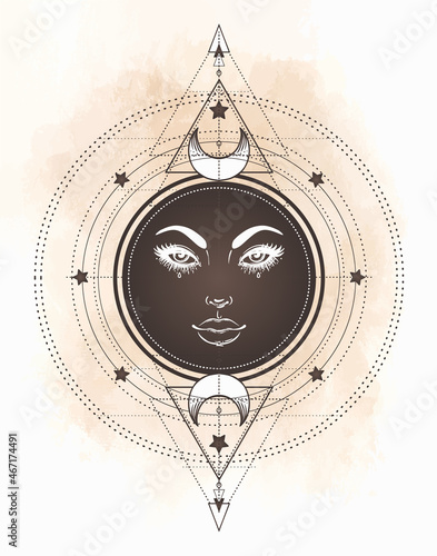 Tattoo flash. Eye of Providence. Masonic symbol. All seeing eye inside triangle pyramid. New World Order. Sacred geometry, religion, spirituality, occultism. Isolated vector illustration.