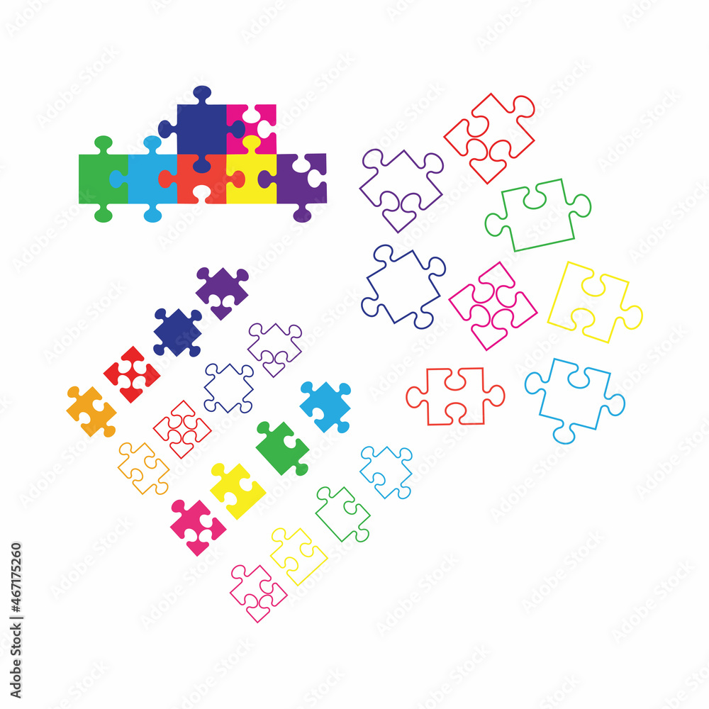 Puzzle icon, colorful isolated on white background, vector illustration