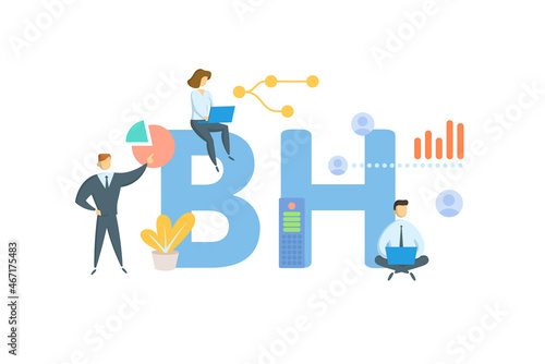 BH, Bill of health. Concept with keyword, people and icons. Flat vector illustration. Isolated on white.