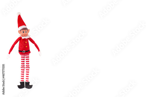 Christmas Elf toy on an isolated white background with copy space. Christmas spirit, Christmas tradition.