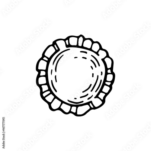 Plastic or paper disposable plate. Dishes for the holiday. Element for decorating a fun party. Hand drawn line vector illustration in doodle style.