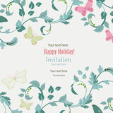 graceful invitation card with floral borders and  flying butterf