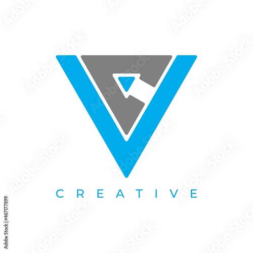 letter VC triangle logo design vector