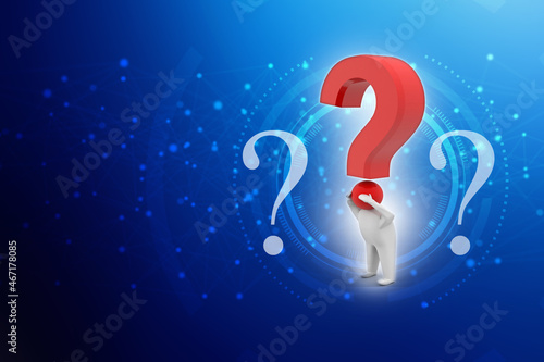 3d illustration Question Mark. 3D. 3d small people - complicated question mark