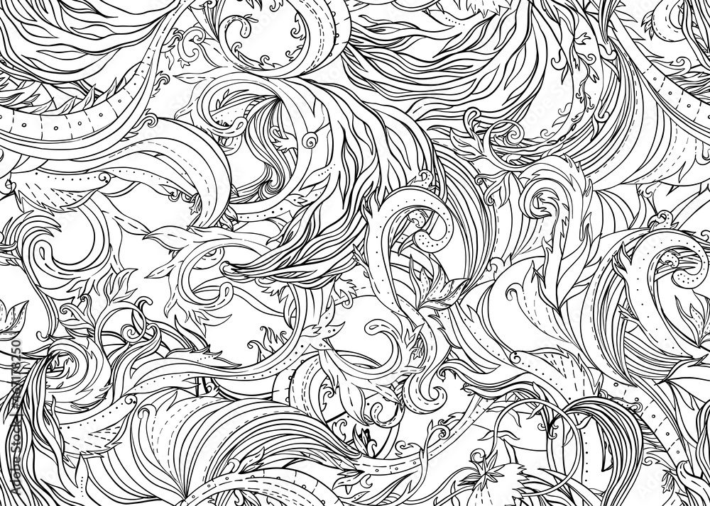 Beautiful ornate flower seamless pattern. Outline drawing, spring summer floral fashion print. Intricate leafy background. Decorative style retro ornate design with repetition. vector illustration Beautiful ornate flower seamless pattern. Outline drawing, spring summer floral fashion print. Intricate leafy background. Decorative style retro ornate design with repetition. vector illustration