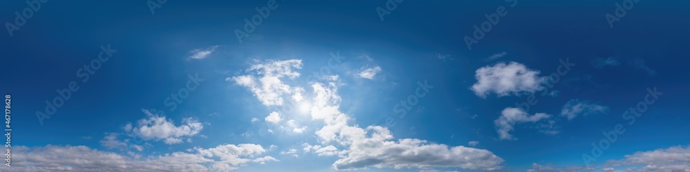 Blue sky panorama with Cirrus clouds in Seamless spherical equirectangular format. Full zenith for use in 3D graphics, game and editing aerial drone 360 degree panoramas for sky replacement. Blue sky panorama with Cirrus clouds in Seamless spherical equirectangular format. Full zenith for use in 3D graphics, game and editing aerial drone 360 degree panoramas for sky replacement.