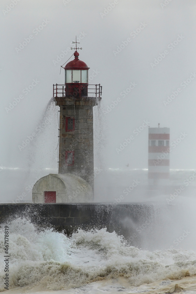 Winter storm at the old lighthouse