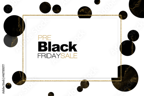 Pre Black Friday sale poster or card design with gold glitter. Business advertising, flyer, card, poster or label design. photo