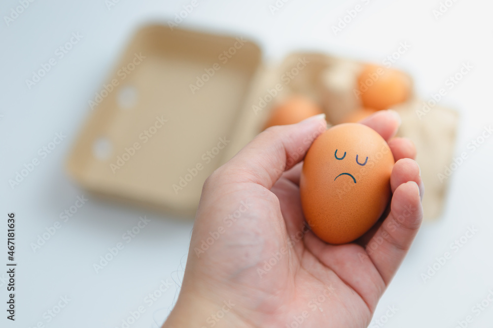 His hand would bring a sad looking brown egg to cook. His hand would bring a sad looking brown egg to cook.