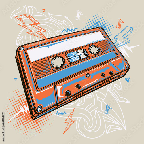 Colorful drawn audio cassette music design
