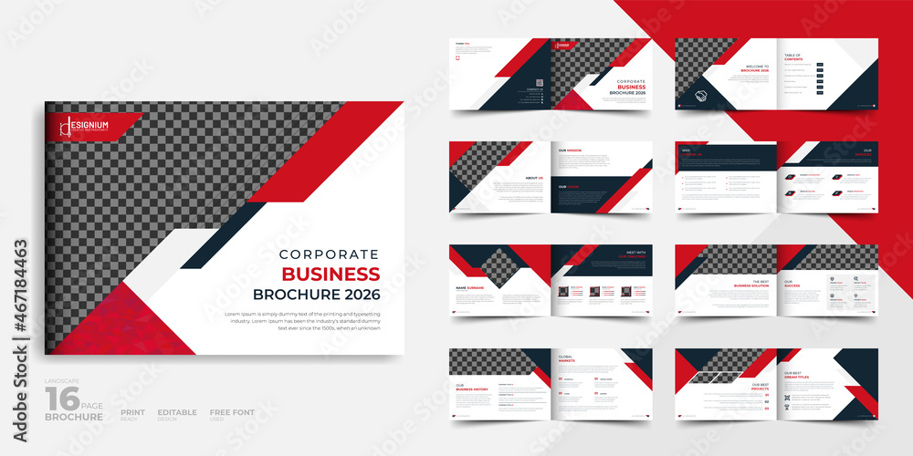 Landscape brochure design, abstract bi-fold company profile template, red elegant annual report design vector Landscape brochure design, abstract bi-fold company profile template, red elegant annual report design vector