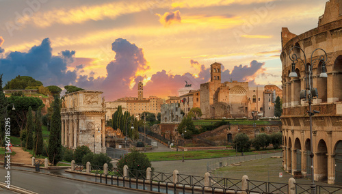 Sunset on the archaeological area of the Colosseum