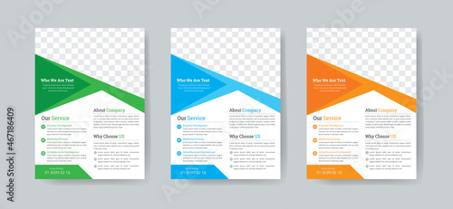 Business Flyer Template Layout with 3 Colorful Accents and Grayscale Image Masks © Majarul