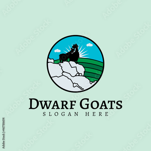 Nigerian dwarf goat logo vector, in landscape style, suitable for the quality Nigerian Dwarf Goat breeding industry.