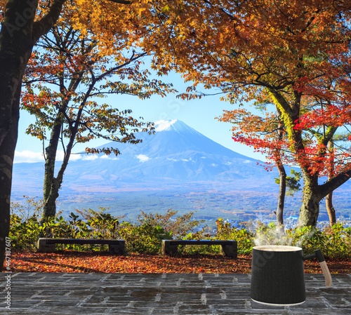 Mountain Fuji and maple tree in Japan photo