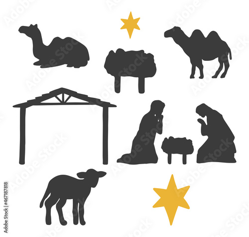 Bethlehem vector set, Bethlehem Christmas elements, Christmas nativity silhouette, Nativity items isolated,  Jesus was born vector illustration