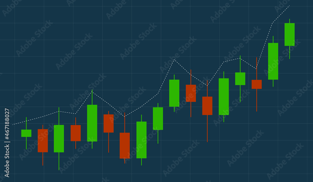 green and red stock market chart with blue black background Forex market trading