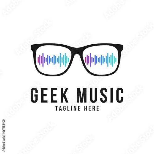 Logo design template with glasses and equalizer. Vector illustration.