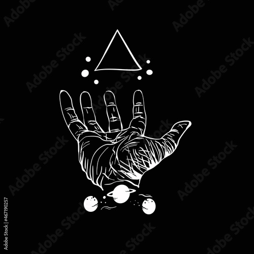 hand drawn, man's hand and planet,space,universe