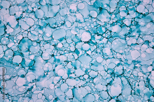 Abstract blue paint background. Water bubbles drops stains splashes texture pattern
