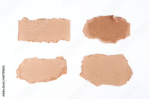 Set of brown cardboard pieces with blank place for text or picture isolated on white background, clipping path