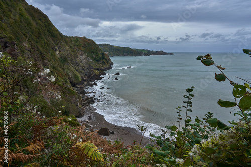 View of a cove, a stony beach in Devon UK