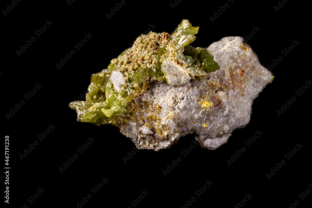 Macro Pyromorphite mineral stone on a black background Macro Pyromorphite mineral stone on a black background