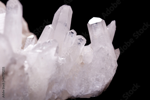 Macro Mineral Stone Rhinestone in Crystals on a Black Background