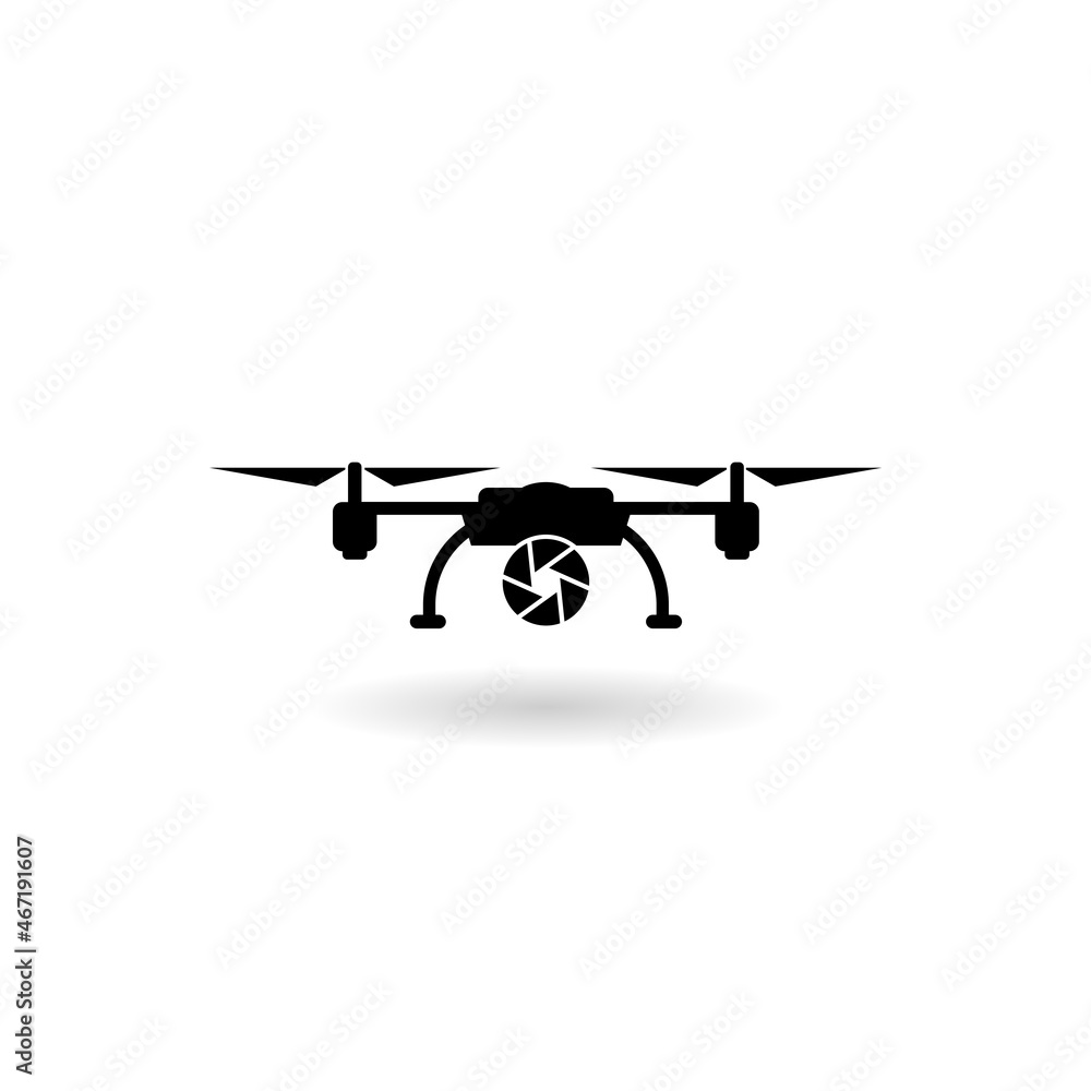 Drone icon with shadow isolated on white background Drone icon with shadow isolated on white background