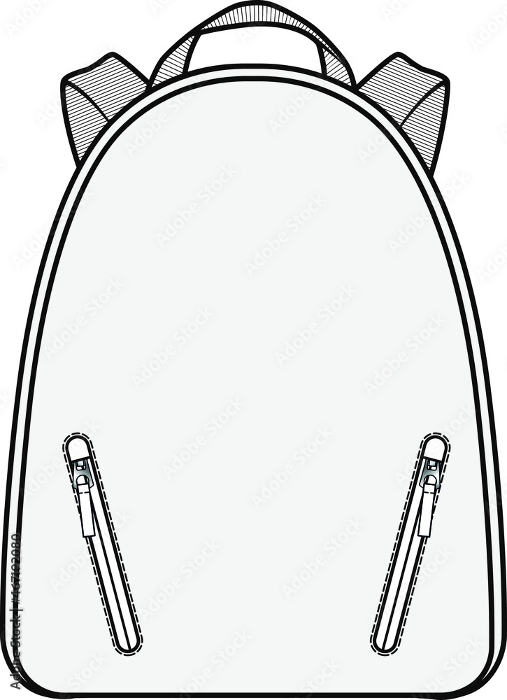 BAG flat sketch template, Bag Design Mockup, Backpack
