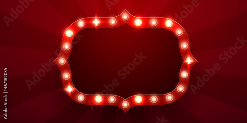 Retro light sign. Signboard with lamps border. Vintage style banner.