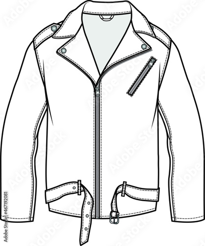 Jacket vector , Menswear, Jacket Fashion Flat SketchTemplate, Unisex Jacket technical drawing,  illustration. Denim, Leather Jacket apparel template