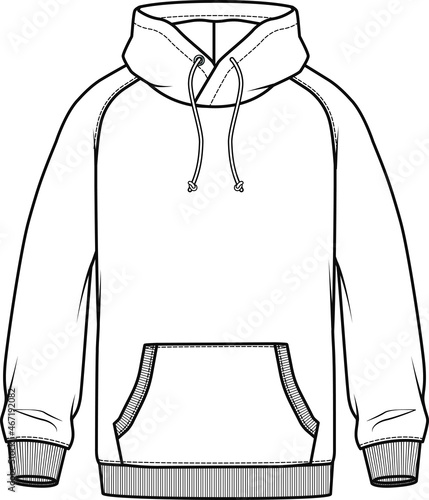 Hoodie Vector Design, Fashion Flat Sketch, Fashion Template, Unisex Hoodie Design, hoodie fashion cad. You can use it as a base in your collection, color it as you like and place your print pattern.