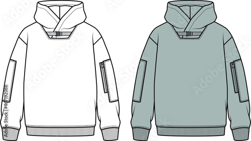 Hoodie Vector Design, Fashion Flat Sketch, Fashion Template, Unisex Hoodie Design, hoodie fashion cad. You can use it as a base in your collection, color it as you like and place your print pattern.