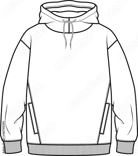 Hoodie Vector Design, Fashion Flat Sketch, Fashion Template, Unisex Hoodie Design, hoodie fashion cad. You can use it as a base in your collection, color it as you like and place your print pattern.