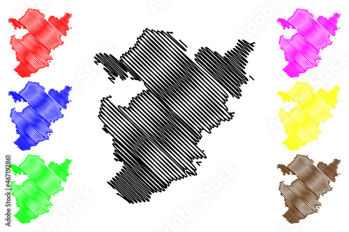 Alirajpur district (Madhya Pradesh State, Indore division, Republic of India) map vector illustration, scribble sketch Alirajpur map