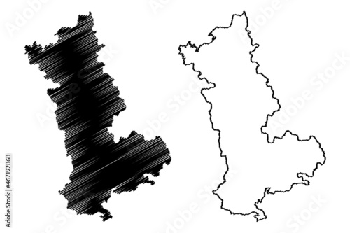 Shahdol district (Madhya Pradesh State, Shahdol division, Republic of India) map vector illustration, scribble sketch map