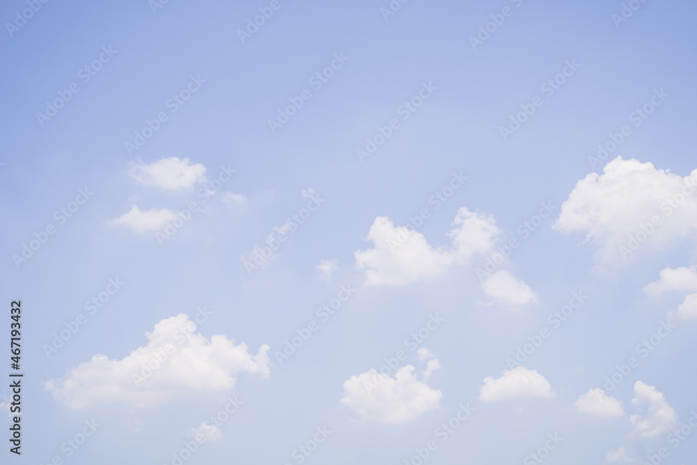 Bright blue sky with fluffy white clouds, The idea for the feeling of fresh weather, Bright blue sky with fluffy white clouds, Clean on a hot summer day. Fresh blue sky and soft white clouds.