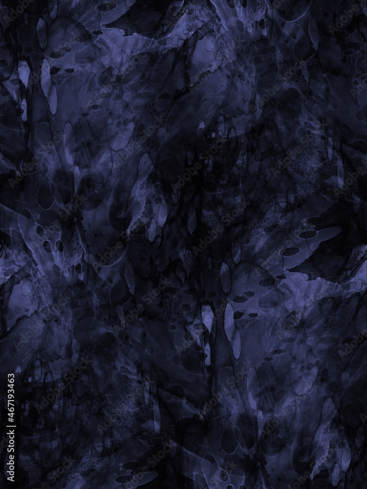 Abstract blue stains. Ink on paper texture. Seamless pattern. 