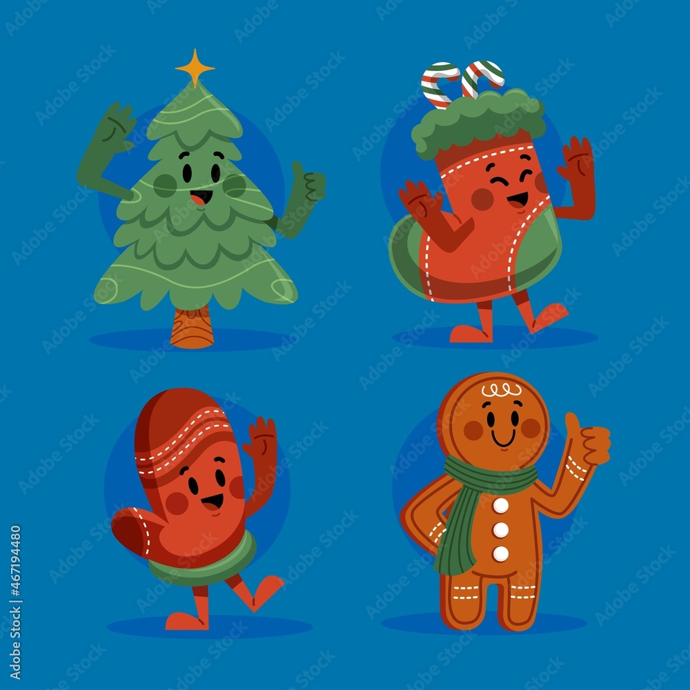 christmas characters collection flat vector design illustration christmas characters collection flat vector design illustration