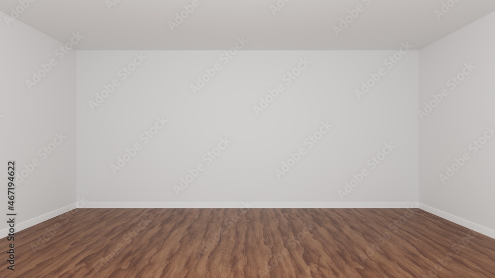 Empty room with white wall and wood laminate floor Empty room with white wall and wood laminate floor