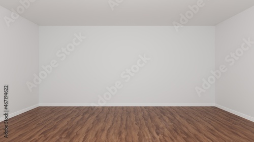 Empty room with white wall and wood laminate floor © Oleksandr