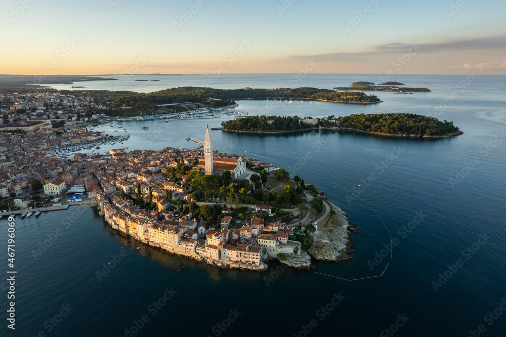 Aerial view over Rovinj, Croatia. Travel destination from Europe. Beautiful Island.