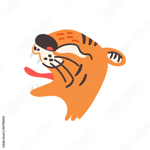 Head of an orange and black roaring tiger. Wild Cat predator vector modern flat style illustration