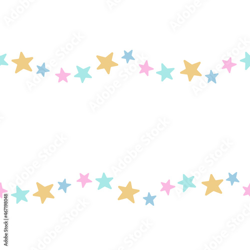 Stars. Seamless horizontal border. Repeating vector pattern. Isolated colorless background. Boho style. Endless ornament. Template for advertising, banner, poster, content, web design, children's room