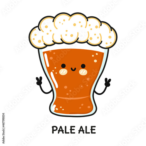 Funny cute happy glass of beer pale ale. Vector hand drawn doodle style cartoon character illustration icon design. Cute glass of beer pale ale mascot